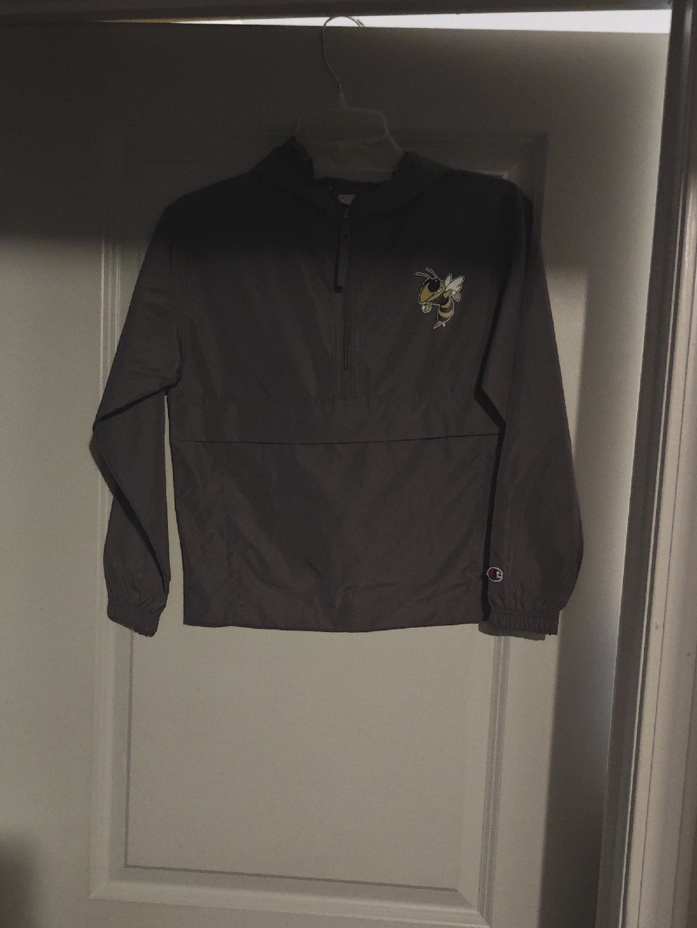 Georgia Tech Champion Gray Pullover Windbreaker with  Official Yellow Bee Logo